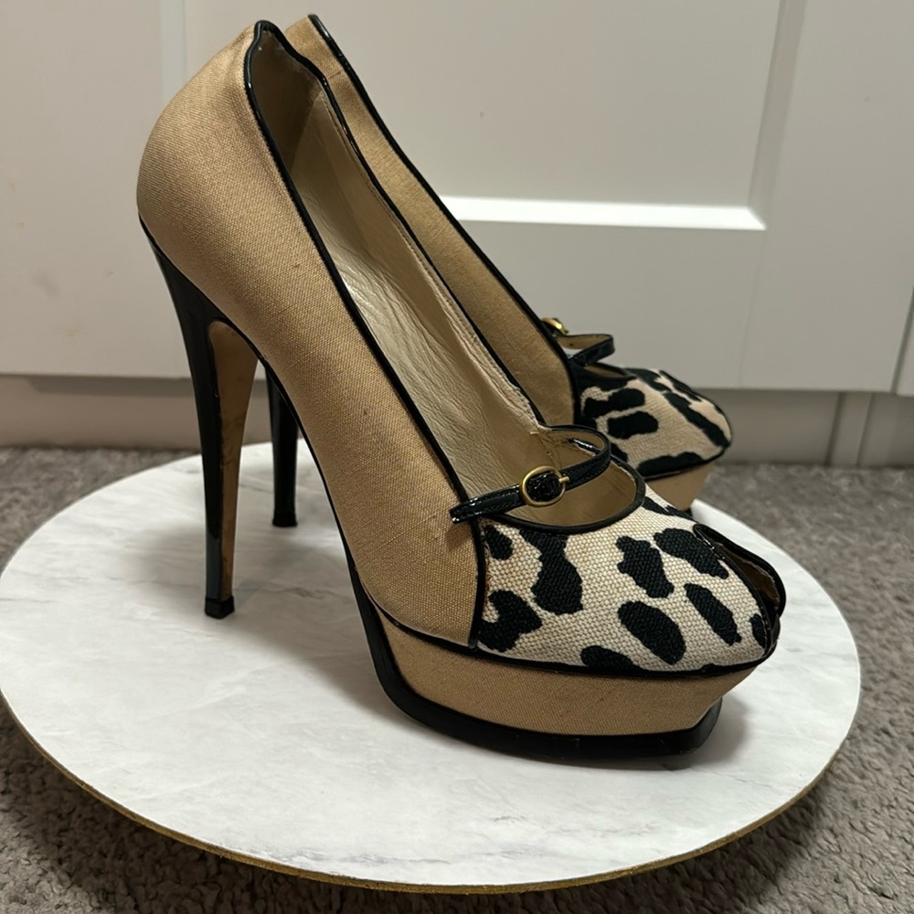 YSL canvas peep toe pumps 38.5